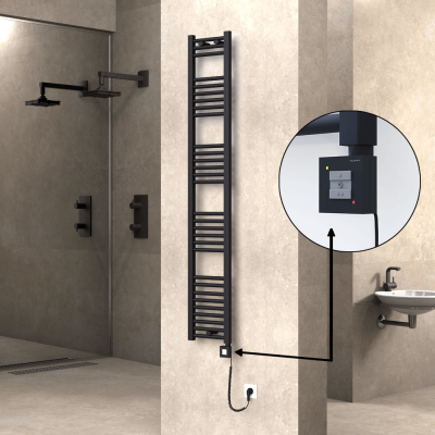 Radiva - HAITI Elektrikli Havlupan 300x1800 Düz Siyah (KTX1 Termostat) 600W Spiral Kablolu