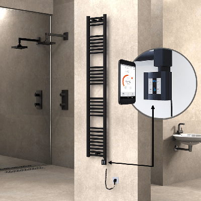 Radiva - HAITI Elektrikli Havlupan 300x1800 Düz Siyah (KTX4 Termostat) 600W Spiral Kablolu