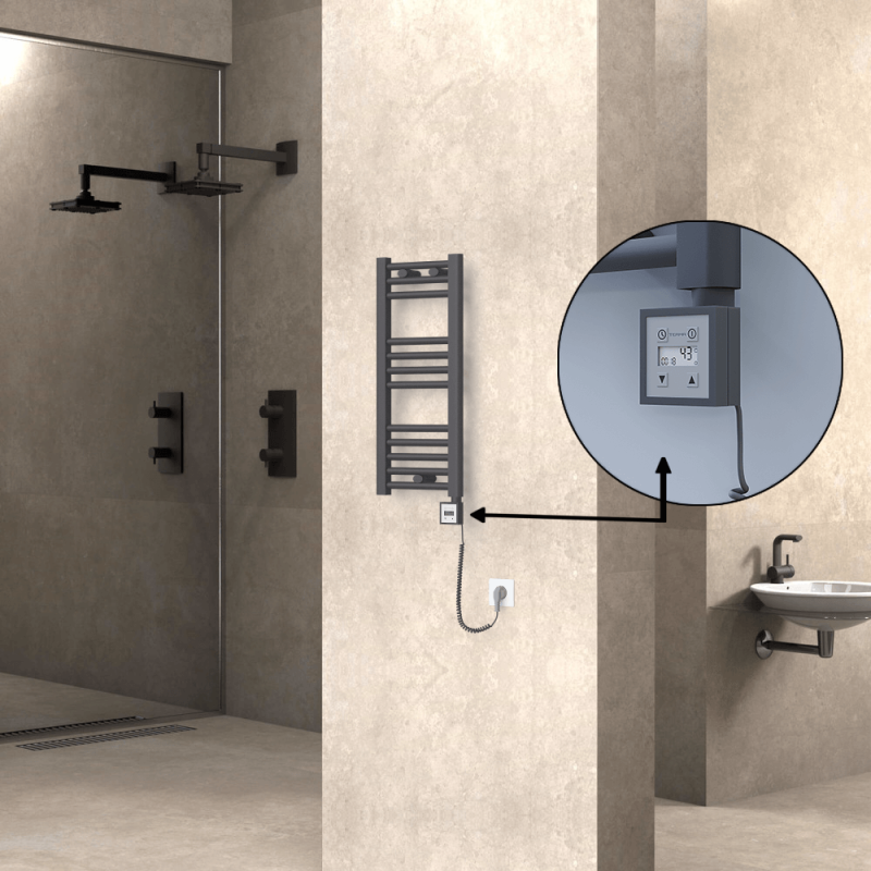 HAITI Elektrikli Havlupan 300x700 Düz Antrasit (KTX3 Termostat) 200W Spiral Kablolu - 1HAI03000700DB2TE7020-K