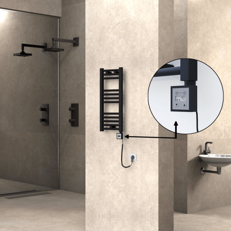 HAITI Elektrikli Havlupan 300x700 Düz Siyah (KTX3 Termostat) 200W Spiral Kablolu - 1HAI03000700DB3ME7020-K