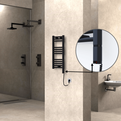 Radiva - HAITI Elektrikli Havlupan 300x700 Düz Siyah (OneD On/Off ) Sağ 200W