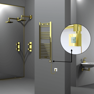 Radiva - HAITI Elektrikli Havlupan 400x1000 Düz Altın (KTX1 Termostat) 200W Spiral Kablolu