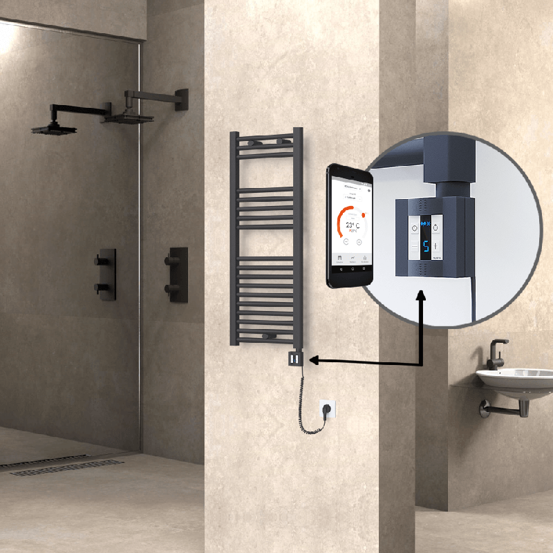 HAITI Elektrikli Havlupan 400x1000 Düz Antrasit (KTX4 Termostat) 300W Spiral Kablolu - 1HAI04001000DB2TEC030-K