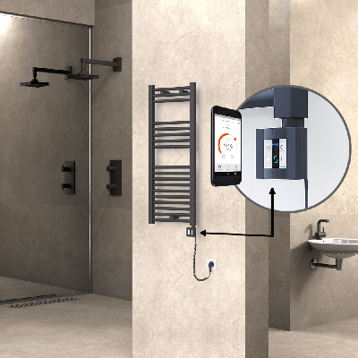 HAITI Elektrikli Havlupan 400x1000 Düz Antrasit (KTX4 Termostat) 300W Spiral Kablolu - Thumbnail 1HAI04001000DB2TEC030-K