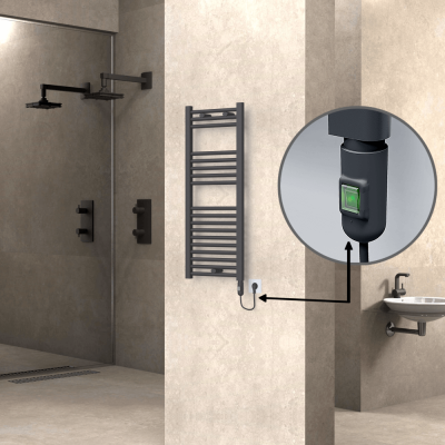 Radiva - HAITI Elektrikli Havlupan 400x1000 Düz Antrasit (On/Off Düğmeli) 300W