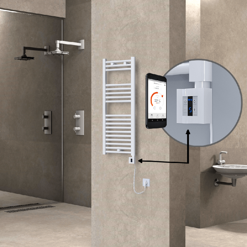 HAITI Elektrikli Havlupan 400x1000 Düz Beyaz (KTX4 Termostat) 300W Spiral Kablolu - 1HAI04001000DB1PEC030-K