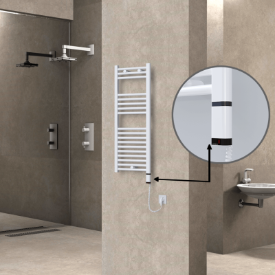 Radiva - HAITI Elektrikli Havlupan 400x1000 Düz Beyaz (OneD On/Off ) Sağ 300W