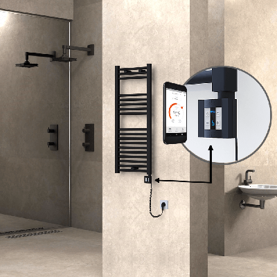 Radiva - HAITI Elektrikli Havlupan 400x1000 Düz Siyah (KTX4 Termostat) 300W Spiral Kablolu