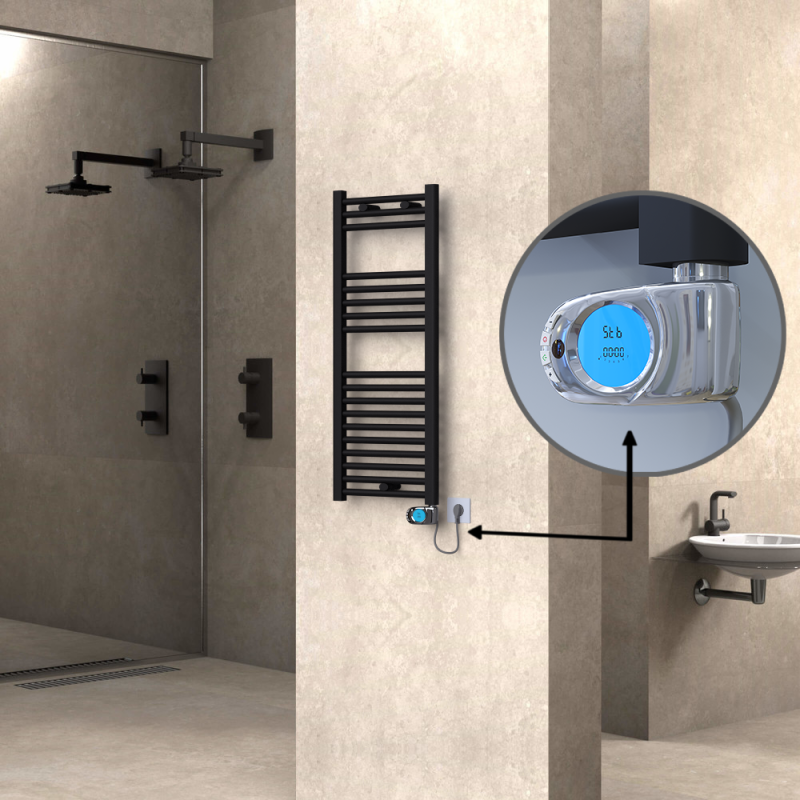 HAITI Elektrikli Havlupan 400x1000 Düz Siyah (Musa Termostat) 300W - 1HAI04001000DB3ME3030