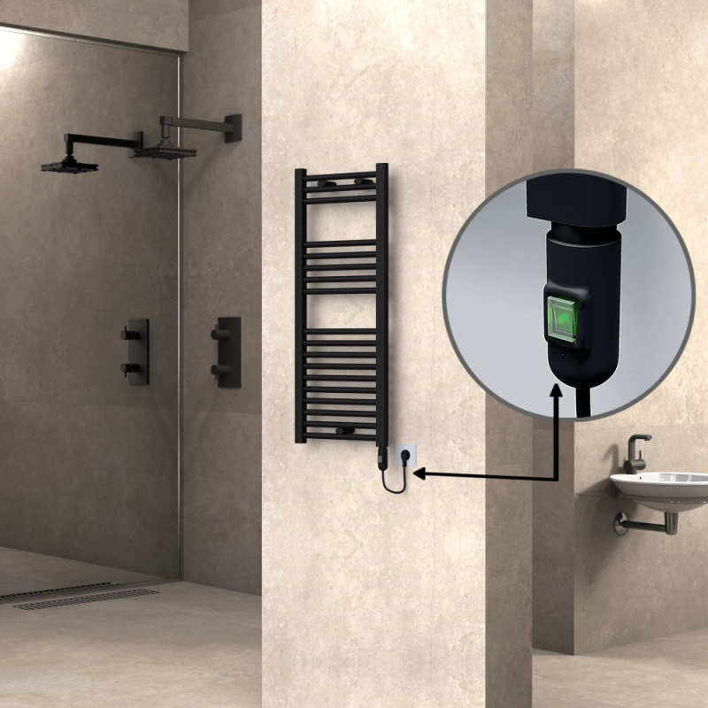 HAITI Elektrikli Havlupan 400x1000 Düz Siyah (On/Off Düğmeli) 300W - 1HAI04001000DB3ME1030