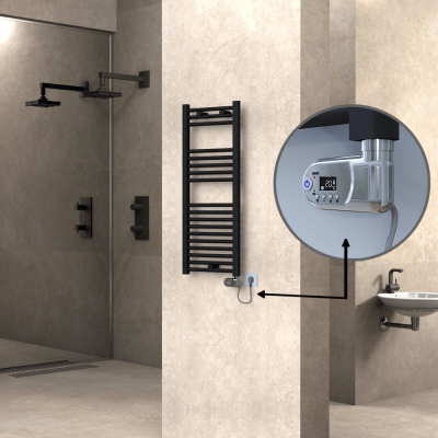 Radiva - HAITI Elektrikli Havlupan 400x1000 Düz Siyah (Thesis Termostat) 300W (1)