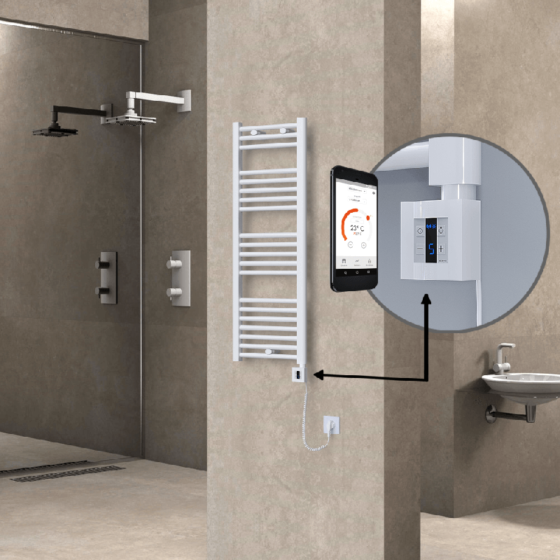 HAITI Elektrikli Havlupan 400x1100 Düz Beyaz (KTX4 Termostat) 600W Spiral Kablolu - 1HAI04001100DB1PEC060-K