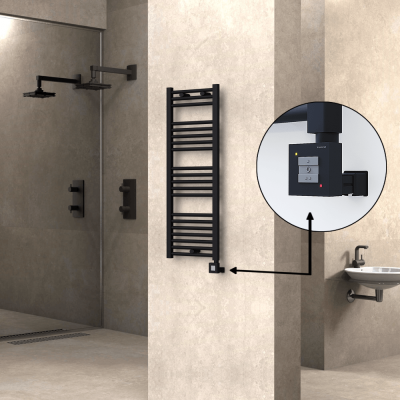 Radiva - HAITI Elektrikli Havlupan 400x1100 Düz Siyah (KTX1 Termostat) 600W (1)