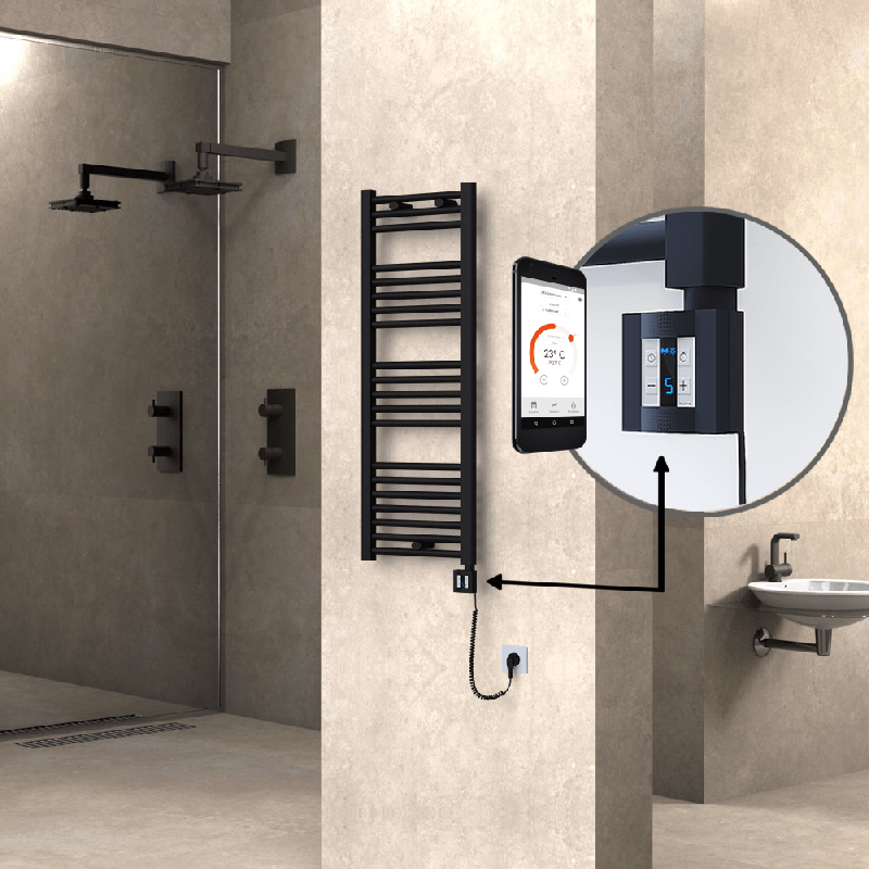 HAITI Elektrikli Havlupan 400x1100 Düz Siyah (KTX4 Termostat) 600W Spiral Kablolu - 1HAI04001100DB3MEC060-K