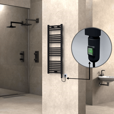 Radiva - HAITI Elektrikli Havlupan 400x1100 Düz Siyah (On/Off Düğmeli) 600W