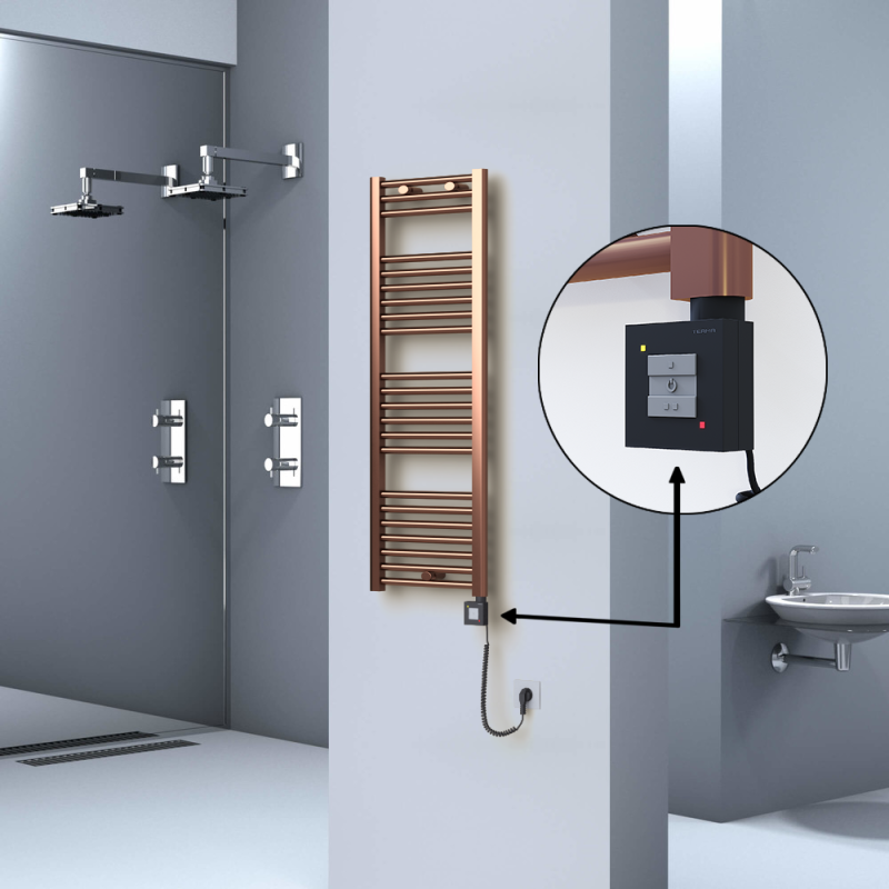 HAITI Elektrikli Havlupan 400x1200 Düz Bakır Eskitme (KTX1 Termostat) 300W Spiral Kablolu - 1HAI04001200DK3PEB030-K