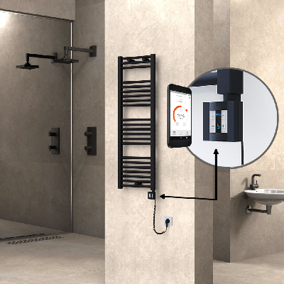 Radiva - HAITI Elektrikli Havlupan 400x1200 Düz Siyah (KTX4 Termostat) 600W Spiral Kablolu - 500