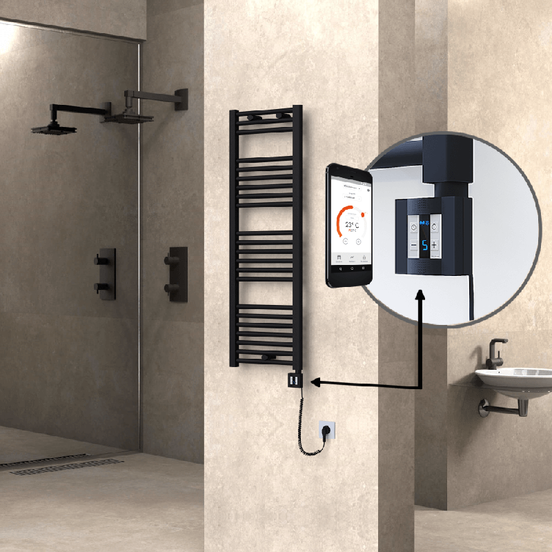 HAITI Elektrikli Havlupan 400x1200 Düz Siyah (KTX4 Termostat) 600W Spiral Kablolu - 1HAI04001200DB3MEC060-K