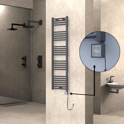 Radiva - HAITI Elektrikli Havlupan 400x1500 Düz Antrasit (KTX3 Termostat) 600W Spiral Kablolu