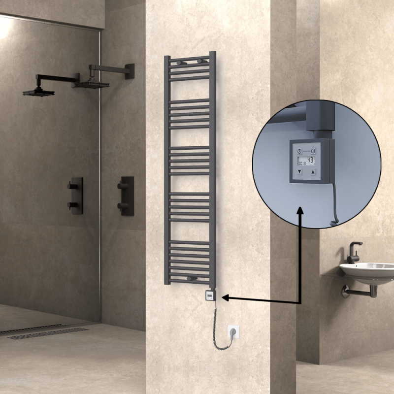 HAITI Elektrikli Havlupan 400x1500 Düz Antrasit (KTX3 Termostat) 600W Spiral Kablolu - 1HAI04001500DB2TE7060-K