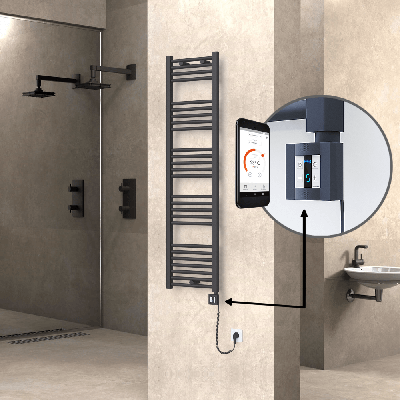 Radiva - HAITI Elektrikli Havlupan 400x1500 Düz Antrasit (KTX4 Termostat) 600W Spiral Kablolu