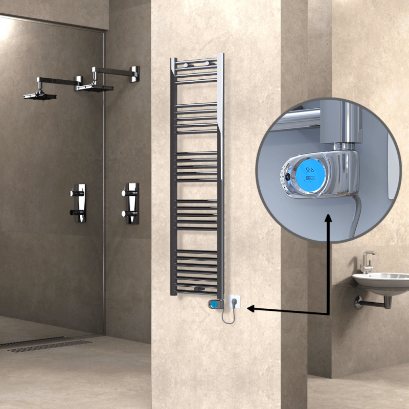 HAITI Elektrikli Havlupan 400x1500 Düz Krom (Musa Termostat) 300W - 1HAI04001500DK1PE3030