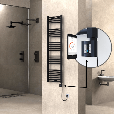 Radiva - HAITI Elektrikli Havlupan 400x1500 Düz Siyah (KTX4 Termostat) 600W Spiral Kablolu