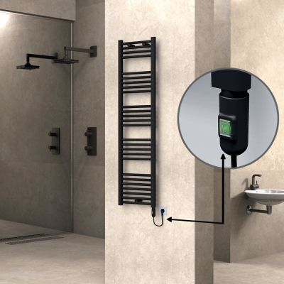 HAITI Elektrikli Havlupan 400x1500 Düz Siyah (On/Off Düğmeli) 600W - Thumbnail 1HAI04001500DB3ME1060