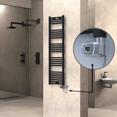 Radiva - HAITI Elektrikli Havlupan 400x1500 Düz Siyah (Thesis Termostat) 600W