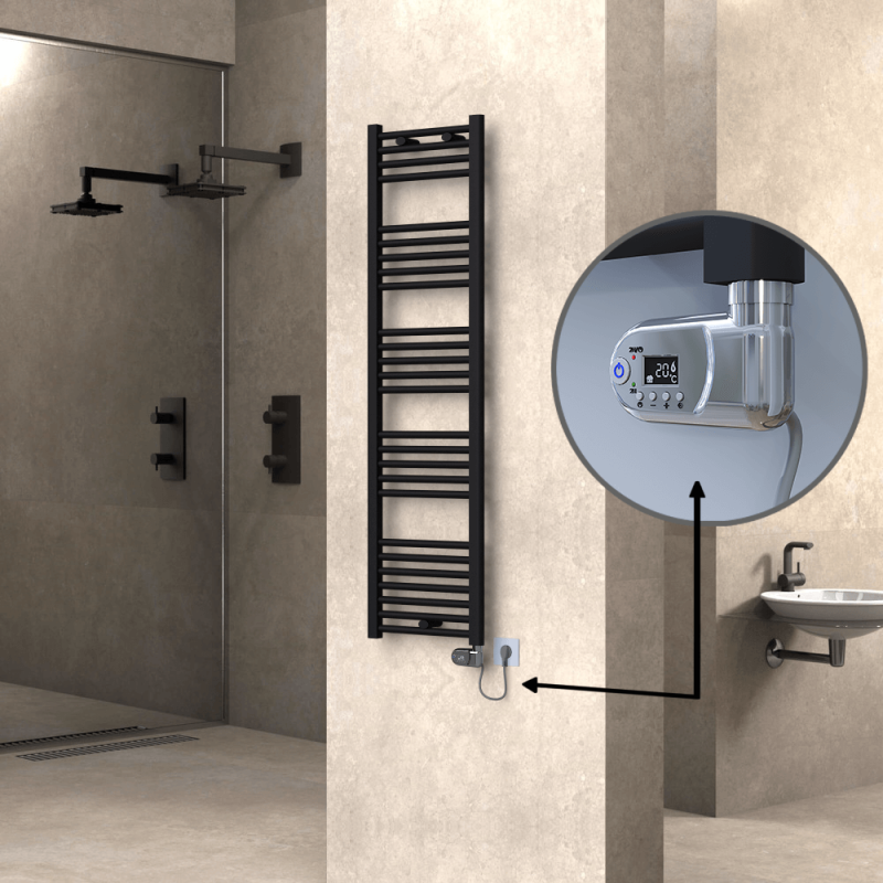 HAITI Elektrikli Havlupan 400x1500 Düz Siyah (Thesis Termostat) 600W - 1HAI04001500DB3ME2060