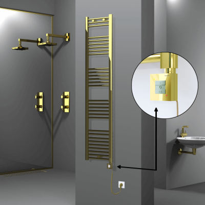 Radiva - HAITI Elektrikli Havlupan 400x1800 Düz Altın (KTX1 Termostat) 300W Spiral Kablolu