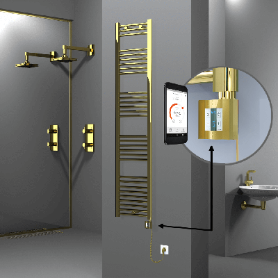 Radiva - HAITI Elektrikli Havlupan 400x1800 Düz Altın (KTX4 Termostat) 300W Spiral Kablolu