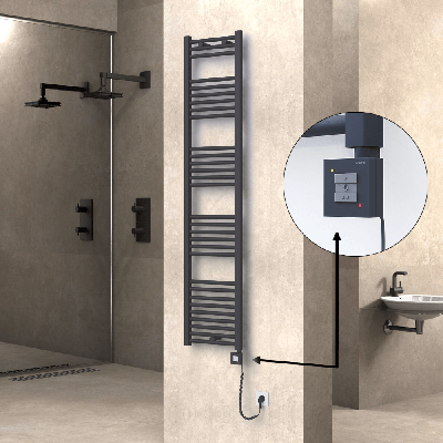 Radiva - HAITI Elektrikli Havlupan 400x1800 Düz Antrasit (KTX1 Termostat) 600W Spiral Kablolu