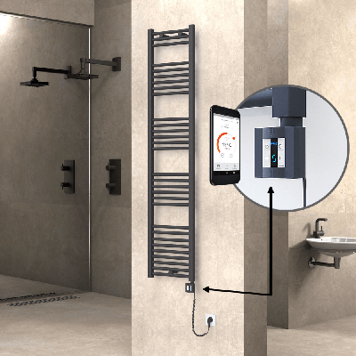 Radiva - HAITI Elektrikli Havlupan 400x1800 Düz Antrasit (KTX4 Termostat) 600W Spiral Kablolu