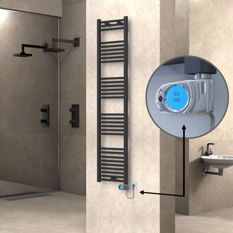 HAITI Elektrikli Havlupan 400x1800 Düz Antrasit (Musa Termostat) 600W - 1HAI04001800DB2TE3060