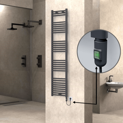 Radiva - HAITI Elektrikli Havlupan 400x1800 Düz Antrasit (On/Off Düğmeli) 600W