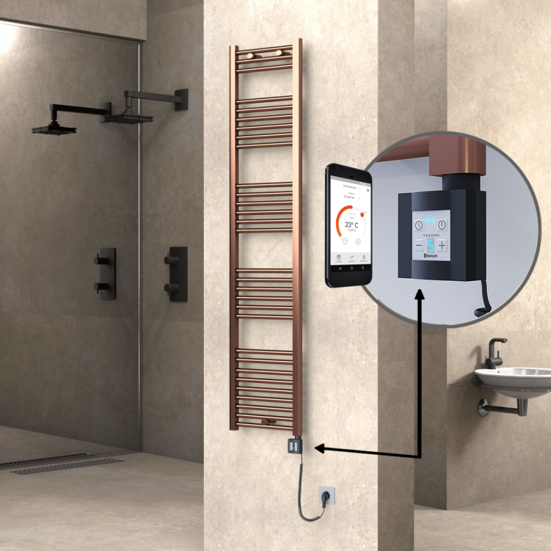 HAITI Elektrikli Havlupan 400x1800 Düz Bakır Eskitme (KTX4 Termostat) 300W Spiral Kablolu - 1HAI04001800DK3PEC030-K