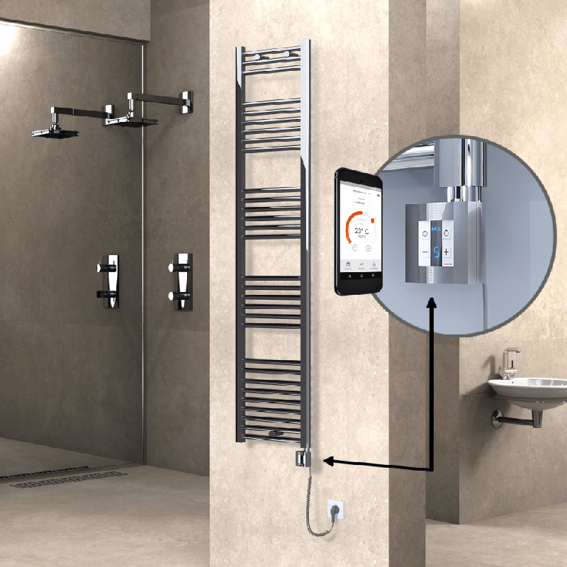 HAITI Elektrikli Havlupan 400x1800 Düz Krom (KTX4 Termostat) 300W Spiral Kablolu - 1HAI04001800DK1PEC030-K