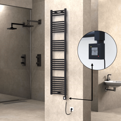 Radiva - HAITI Elektrikli Havlupan 400x1800 Düz Siyah (KTX1 Termostat) 600W Spiral Kablolu (1)