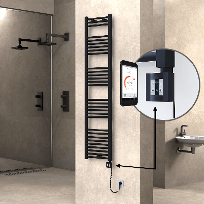 Radiva - HAITI Elektrikli Havlupan 400x1800 Düz Siyah (KTX4 Termostat) 600W Spiral Kablolu