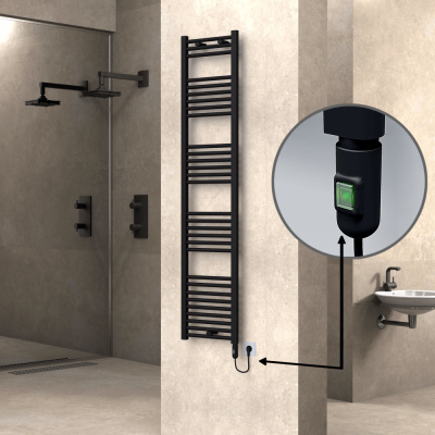 Radiva - HAITI Elektrikli Havlupan 400x1800 Düz Siyah (On/Off Düğmeli) 600W (1)