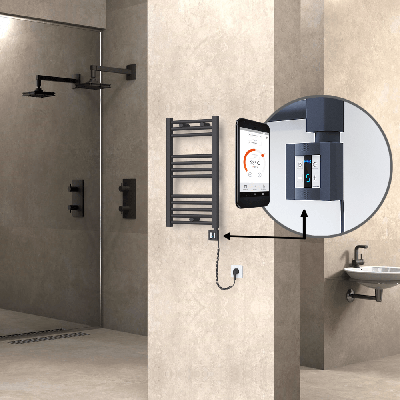 Radiva - HAITI Elektrikli Havlupan 400x700 Düz Antrasit (KTX4 Termostat) 300W Spiral Kablolu