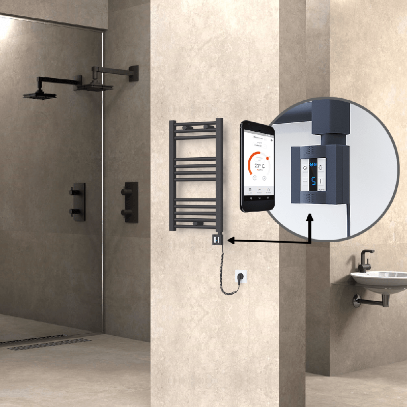 HAITI Elektrikli Havlupan 400x700 Düz Antrasit (KTX4 Termostat) 300W Spiral Kablolu - 1HAI04000700DB2TEC030-K