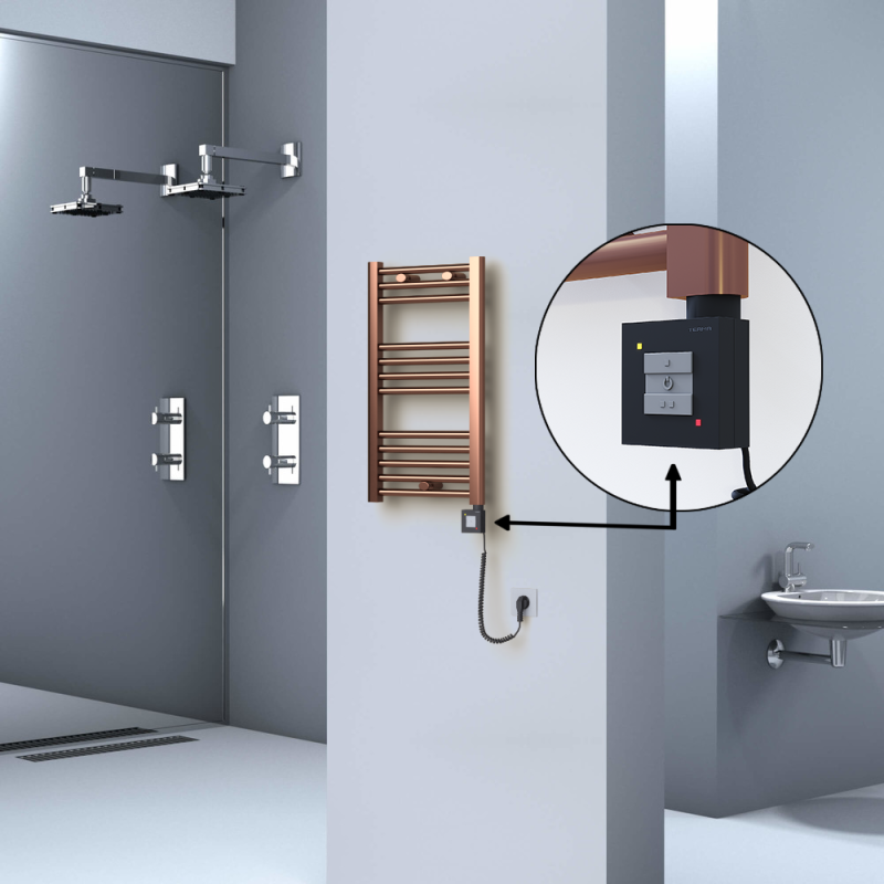 HAITI Elektrikli Havlupan 400x700 Düz Bakır Eskitme (KTX1 Termostat) 200W Spiral Kablolu - 1HAI04000700DK3PEB020-K