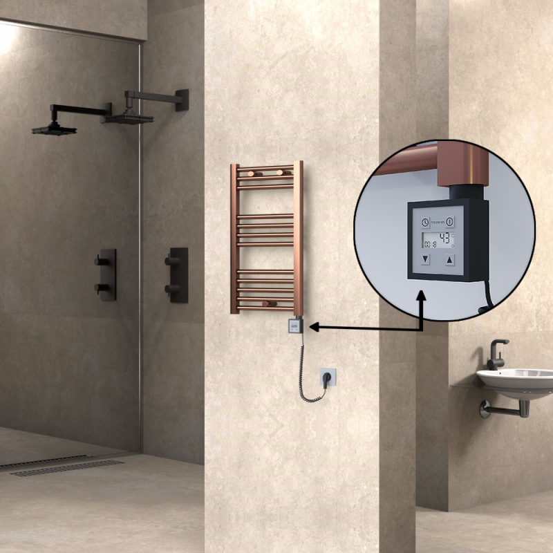 HAITI Elektrikli Havlupan 400x700 Düz Bakır Eskitme (KTX3 Termostat) 200W Spiral Kablolu - 1HAI04000700DK3PE7020-K