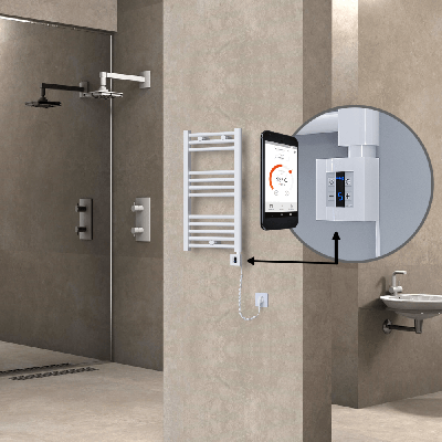  - HAITI Elektrikli Havlupan 400x700 Düz Beyaz (KTX4 Termostat) 300W Spiral Kablolu