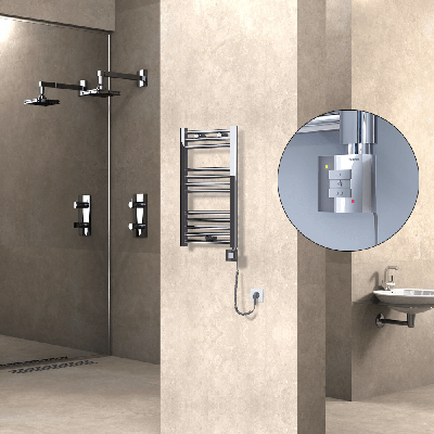  - HAITI Elektrikli Havlupan 400x700 Düz Krom (KTX1 Termostat) 200W Spiral Kablolu (1)