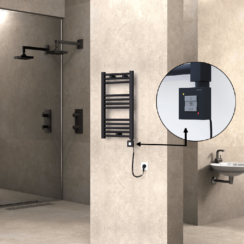 HAITI Elektrikli Havlupan 400x700 Düz Siyah (KTX1 Termostat) 300W Spiral Kablolu - 1HAI04000700DB3MEB030-K