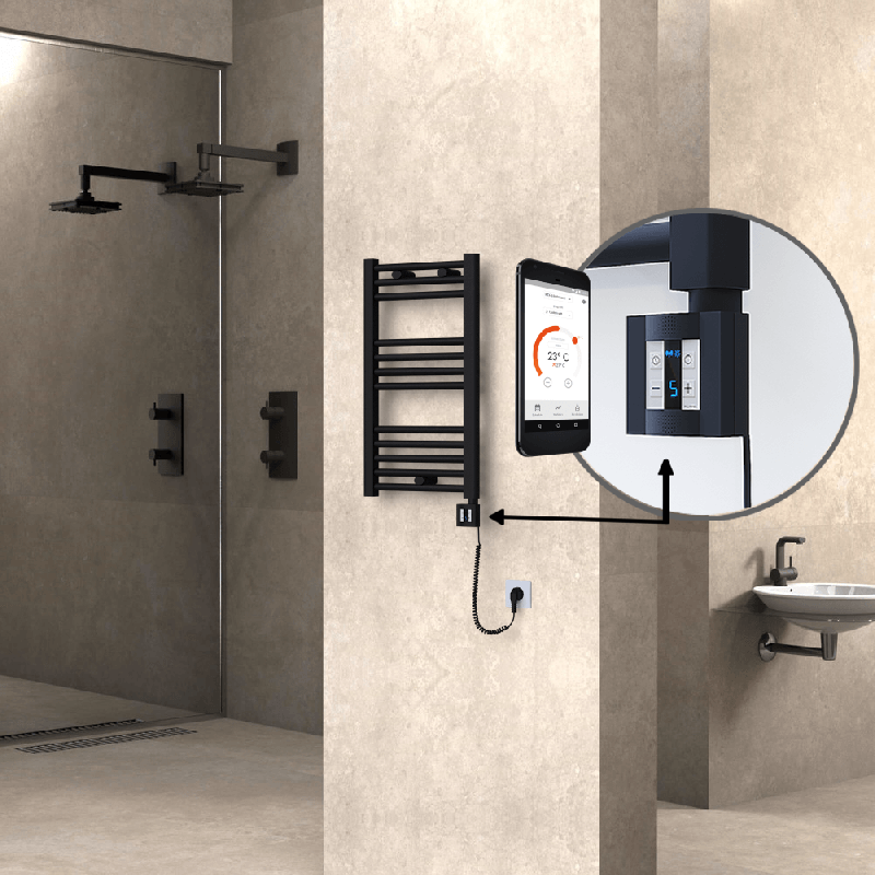 HAITI Elektrikli Havlupan 400x700 Düz Siyah (KTX4 Termostat) 300W Spiral Kablolu - 1HAI04000700DB3MEC030-K