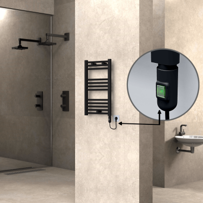 Radiva - HAITI Elektrikli Havlupan 400x700 Düz Siyah (On/Off Düğmeli) 300W (1)